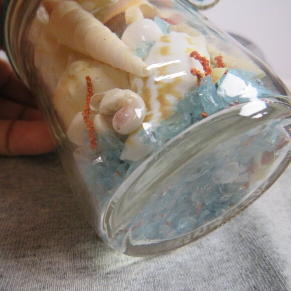 Jar of REAL sea shells and blue sparkly vase filler at bottom - Picture 7 of 9